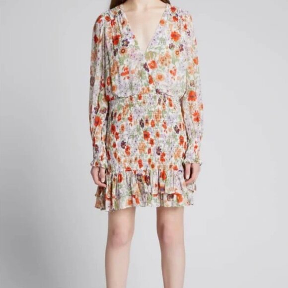 Veronica Beard "Saera" Floral Smocked Mini Dress - Women's US Size 8 - Picture 2 of 15